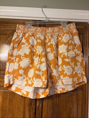 Briggs Orange Floral Elastic-Waist Casual Shorts